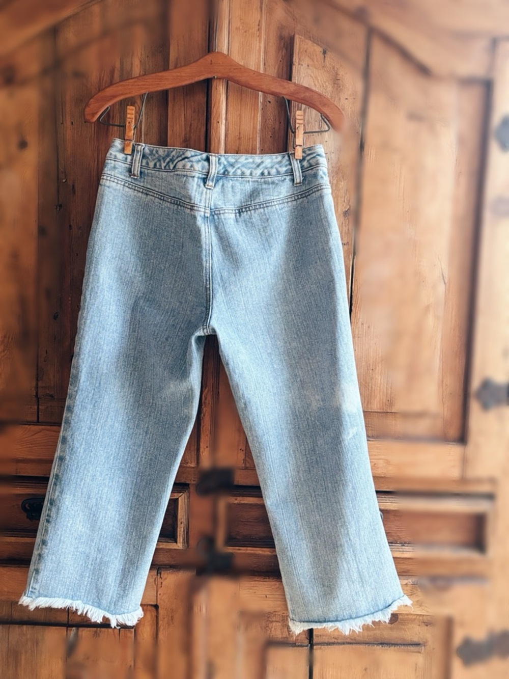 OOAK Artisan Upcycled Bleach Wash Patchwork Cropped Jeans 6P - Picture 6 of 12